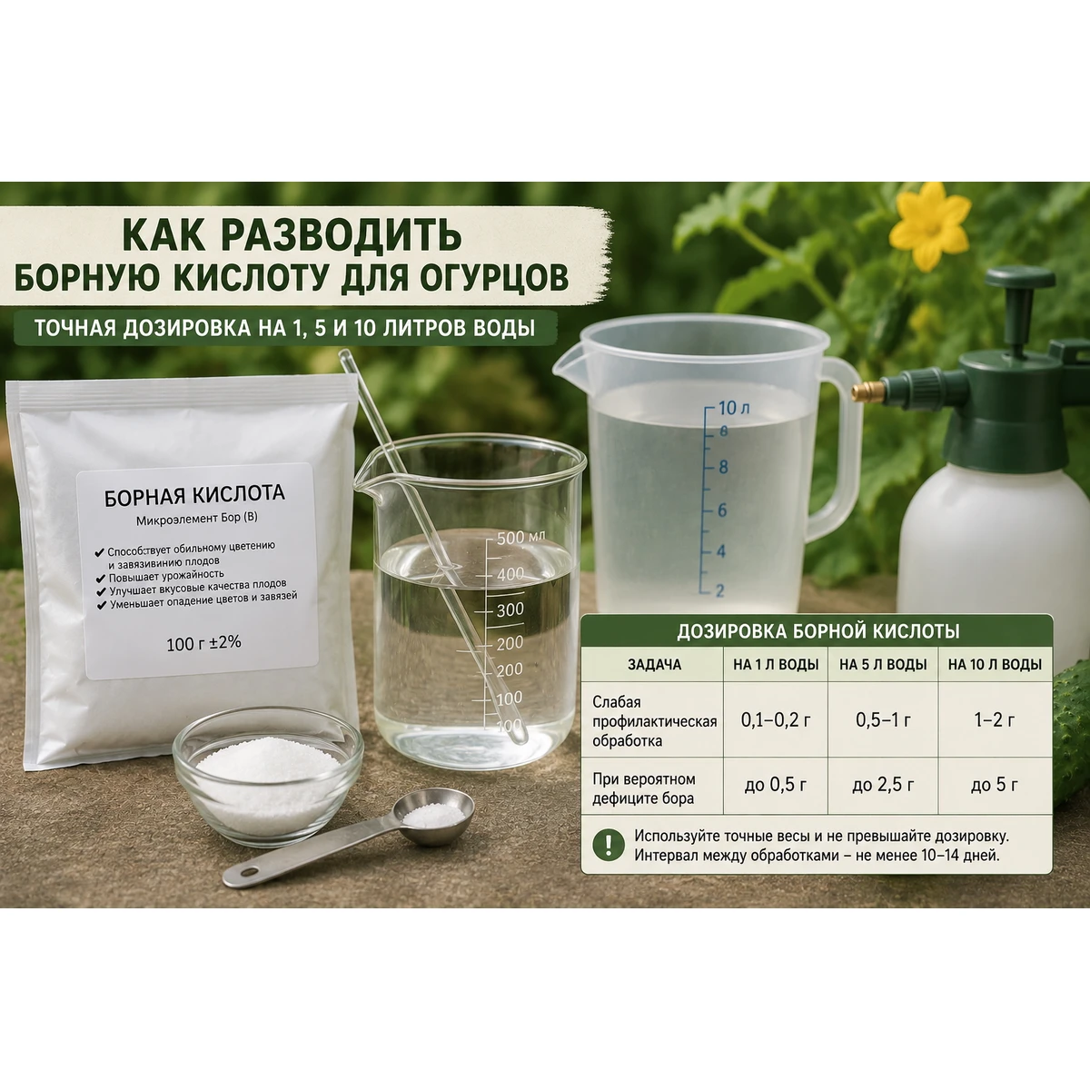 Как разводить борную кислоту для огурцов: дозировка на 1 и 10 литров воды.