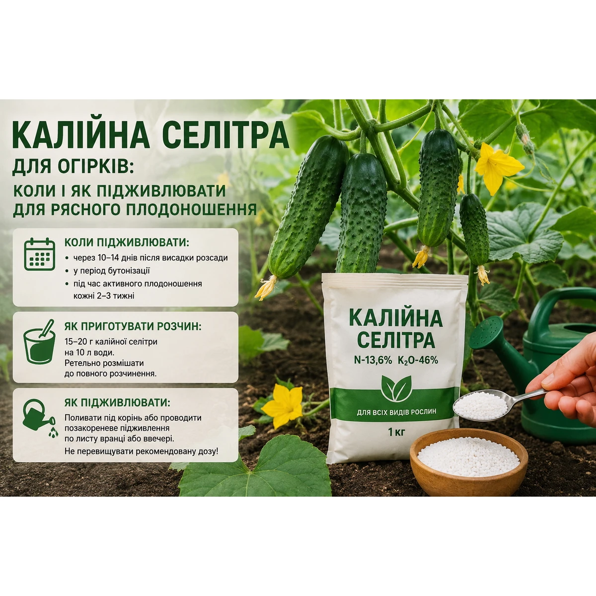 Калийная селитра для огурцов: когда и как подкармливать для обильного плодоношения