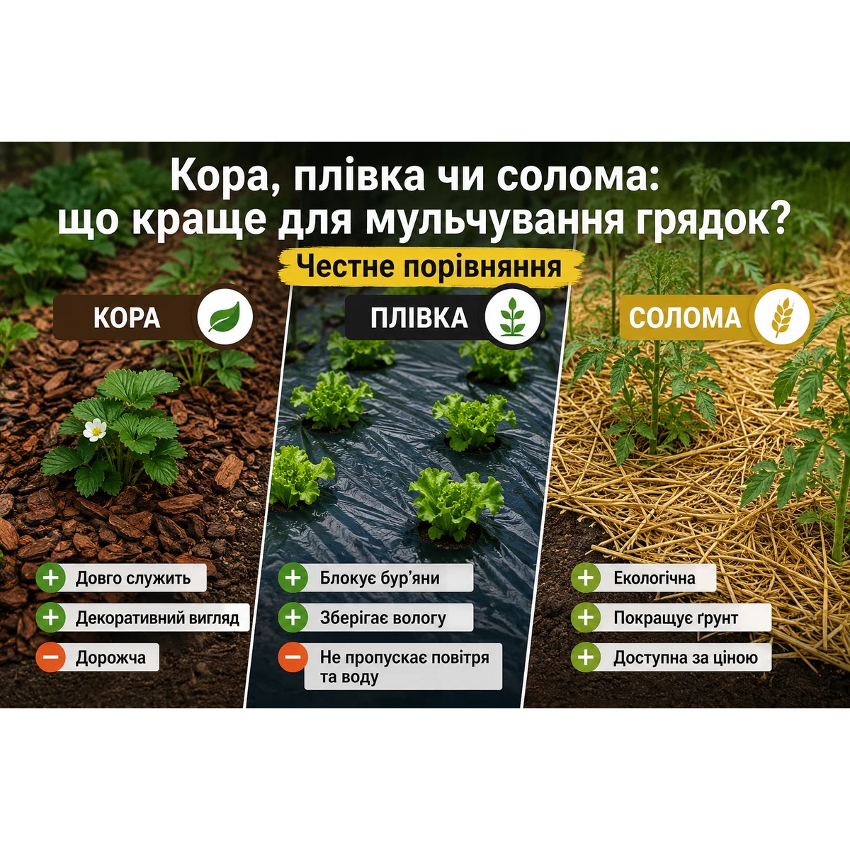 Кора, пленка или солома: что лучше для мульчирования грядок? Честное сравнение