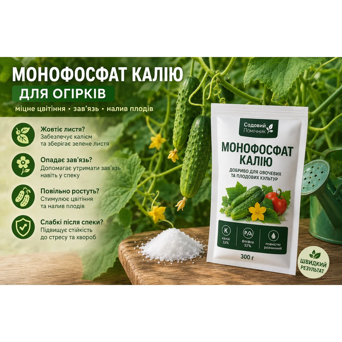 Монофосфат калия для огурцов: почему желтеют листья, опадает завязь и как получить больше урожая