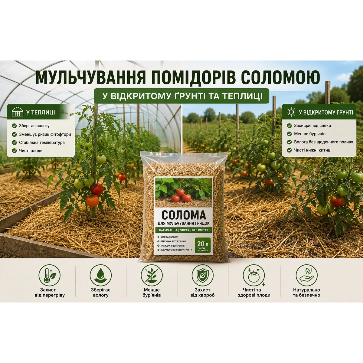 Мульчирование томатов соломой в открытом грунте и теплице