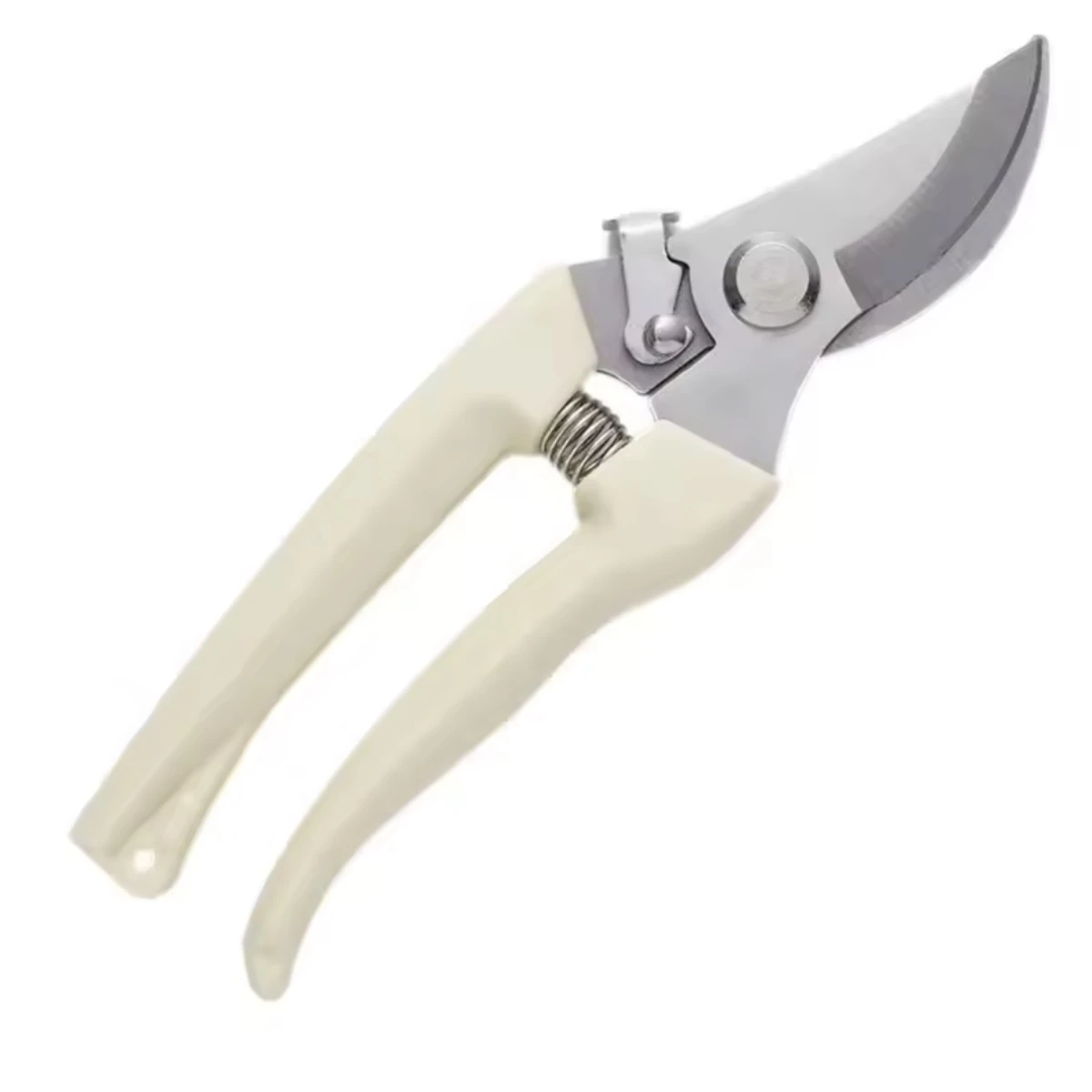 Секатор садовий з білими ручками та пружиною для обрізки гілок і квітів